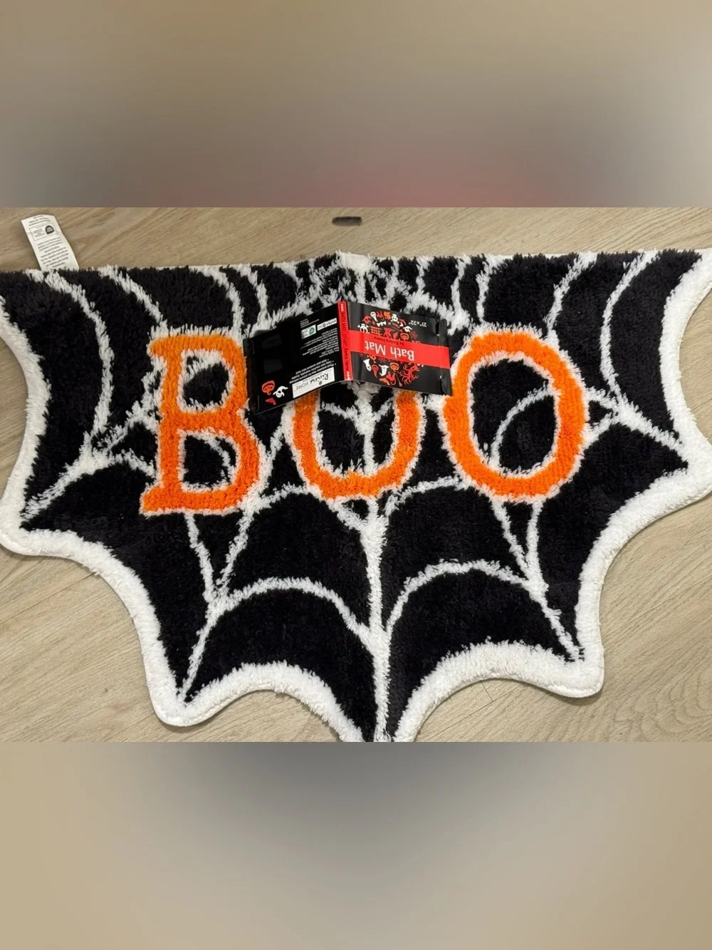 Riviera Halloween 'BOO' Bath Mat in Black, White & Orange